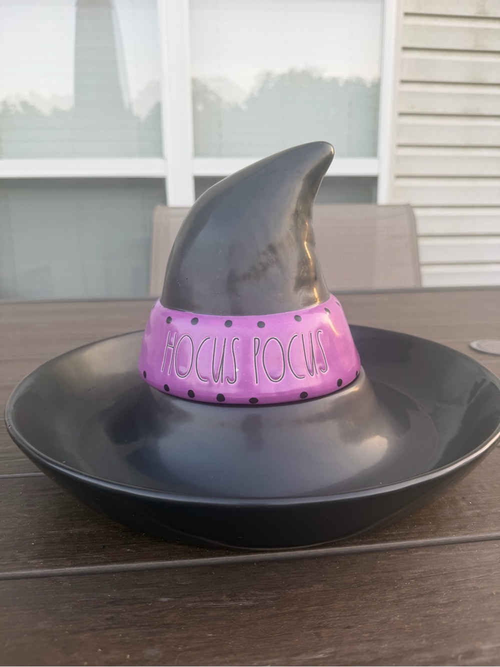 Rae Dunn Halloween Purple/Black Witch Hat "HOCUS POCUS" Chip & Dip Platter